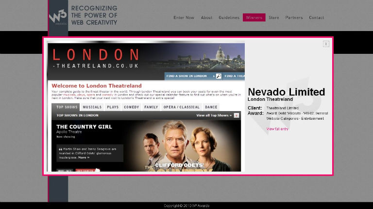 London Theatreland wins gold in 2010 W3 Awards