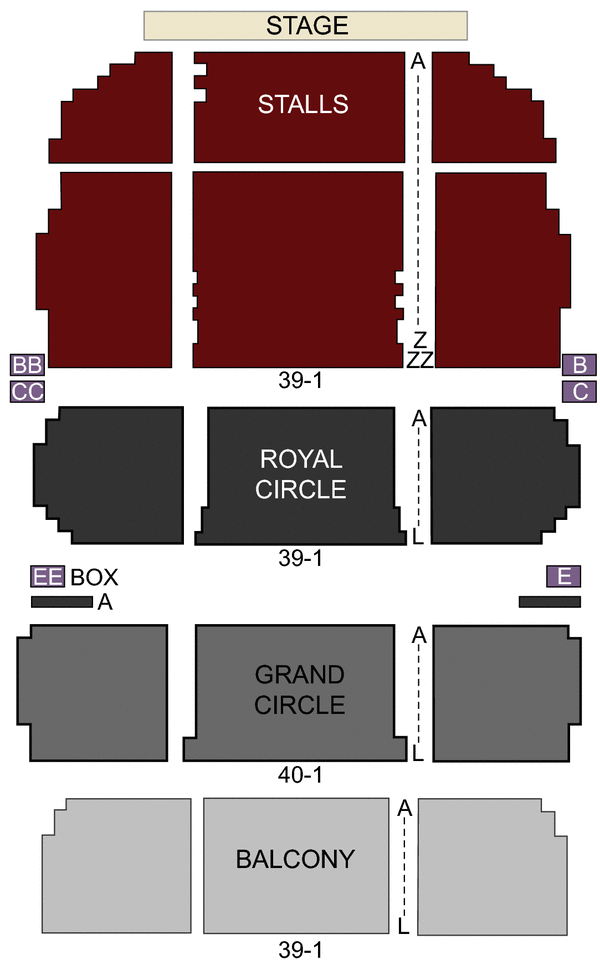 Theatre Royal Drury Lane London seating chart and stage